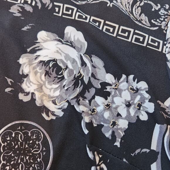 Cartise Sheath Dress Floral Chains Print, black, white, silver 3/4 sleeve sz 10 - Picture 10 of 12